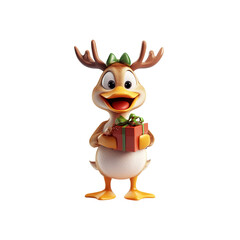 Cute Reindeer Duck Holding a Gift
