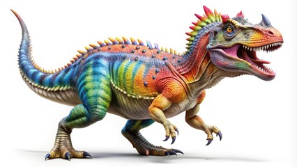 Obraz premium Vibrant Ceratosaurus Illustration on White Background - Vivid Dinosaurs, Realistic Dinosaur Art, Prehistoric Creatures, Colorful Illustrations, Wildlife