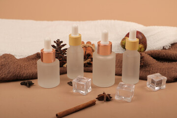 Frosted Glass Dropper Bottles with Cinnamon and Pinecone Rustic Decor