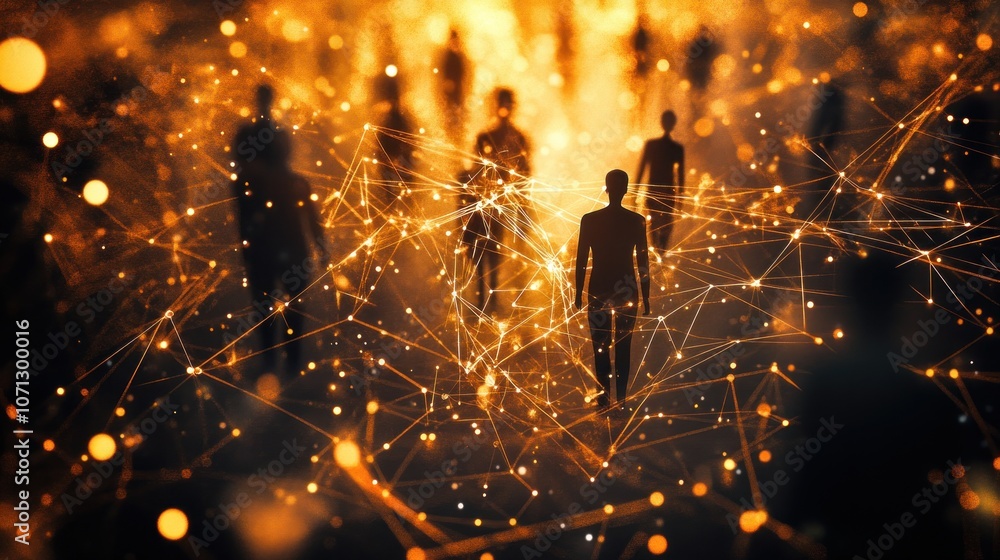 Poster abstract depiction of silhouettes navigating a network of connections.
