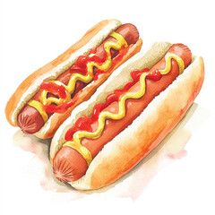 Hotdog watercolor clipart illustration