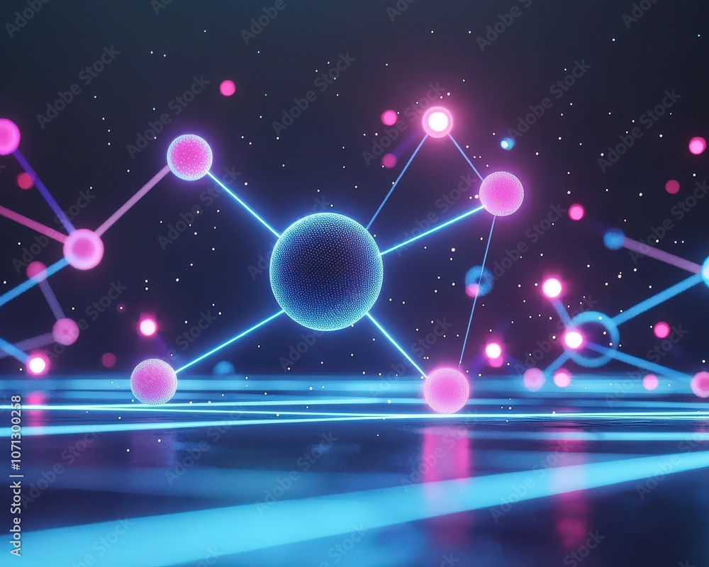 Aufkleber molecules aligning in a pattern with neon lights