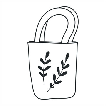 recommend clip art: Reusable textile grocery bag sketch. Zero waste shopping concept. Eco friendly shopper. Responsible shopping sustainable lifestyle concept