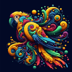 Parrot in bright colors. Abstract vector image of the parrot. T-shirt design.