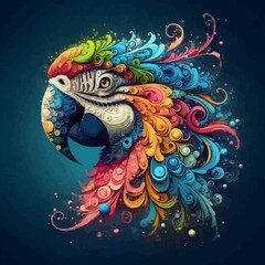 Parrot in bright colors. Abstract vector image of the parrot. T-shirt design. JPEG version.