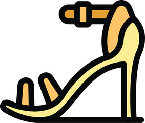 Yellow elegant high heel sandal with ankle strap icon, filled outline style