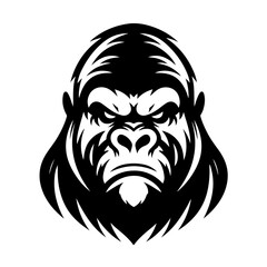 Obraz premium angry gorilla head silhouette stencil line art simple logo icon vector png, isolated on transparent background