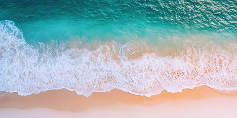 Fototapeta premium Drone photograph of tropical sea sand beach, Aerial shot shoreline coastline photographs, turquoise water white sands, bird's eye view survey
