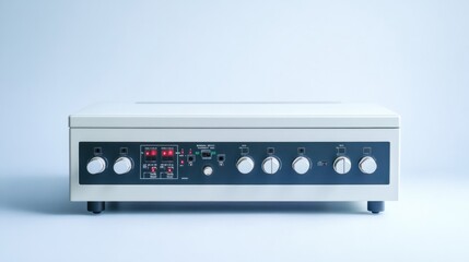 Fototapeta premium Digital power supply unit with adjustable knobs, isolated on a plain white background for lab settings