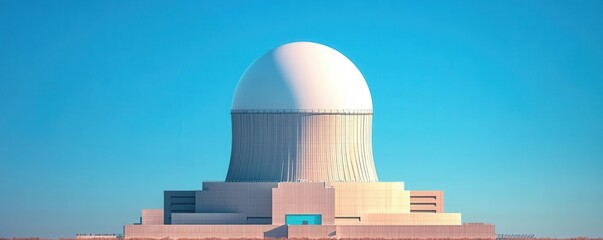 A modern structure featuring a prominent dome against a clear blue sky, showcasing architectural design and engineering.