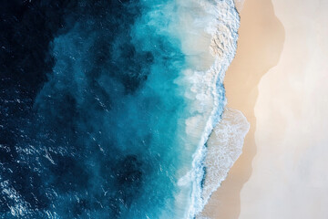 Drone photograph of tropical sea sand beach, Aerial shot shoreline coastline photographs, turquoise water white sands, bird's eye view survey