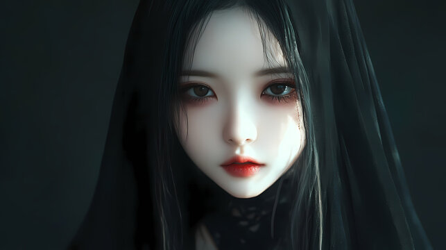 Character girl asian cute model black gothic make up halloween theme background wallpaper ai generated image. Gothic. Illustration