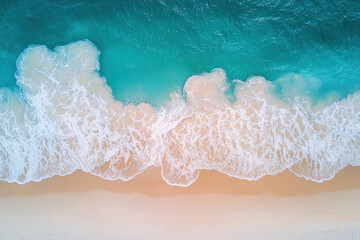 Obraz premium Drone photograph of tropical sea sand beach, Aerial shot shoreline coastline photographs, turquoise water white sands, bird's eye view survey