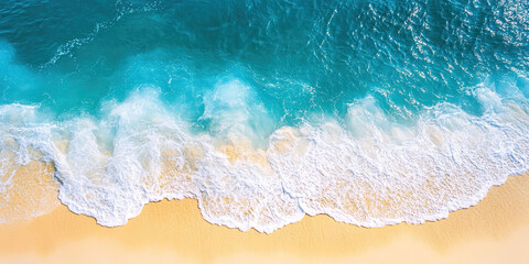 Fototapeta premium Drone photograph of tropical sea sand beach, Aerial shot shoreline coastline photographs, turquoise water white sands, bird's eye view survey