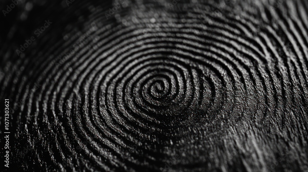 Poster close-up of a spiral pattern resembling a fingerprint on a dark surface.