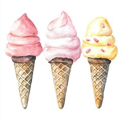 Ice cream watercolor clipart illustration