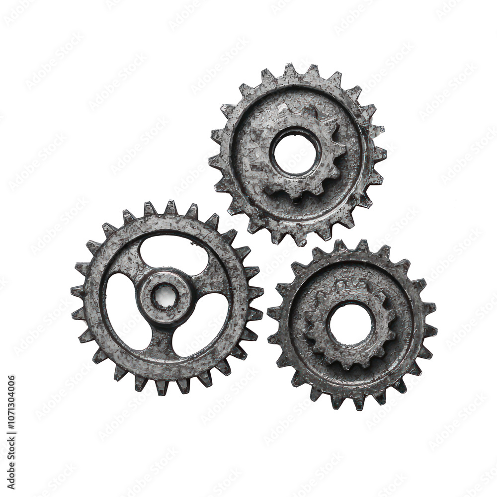 Wall mural three of interlocking gears isolate on transparent background