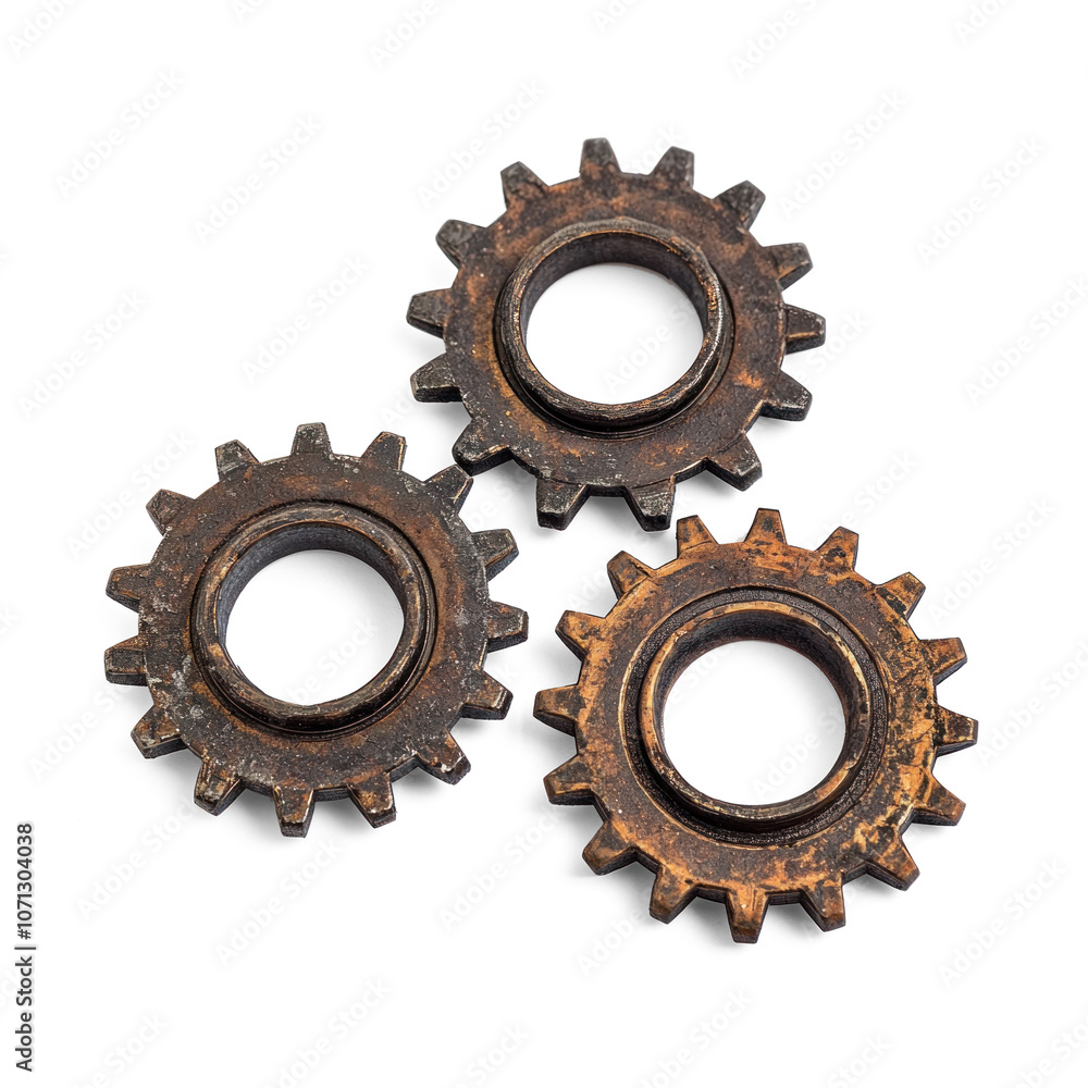 Sticker three of interlocking metal gears isolate on transparent background
