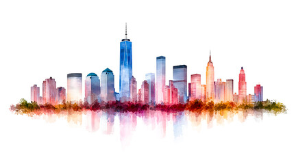 Obraz premium Vibrant Watercolor City Skyline Artwork