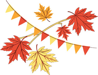 autumn foliage on white background. Banner with fall leaves . Vector illustration 