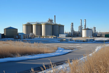 Obraz premium Large industrial storage tanks and silos in chemical processing facilities