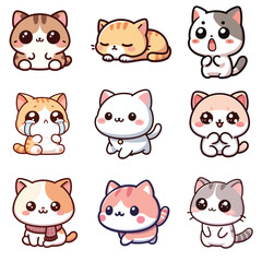 set collection chibi cat chubby cat vector