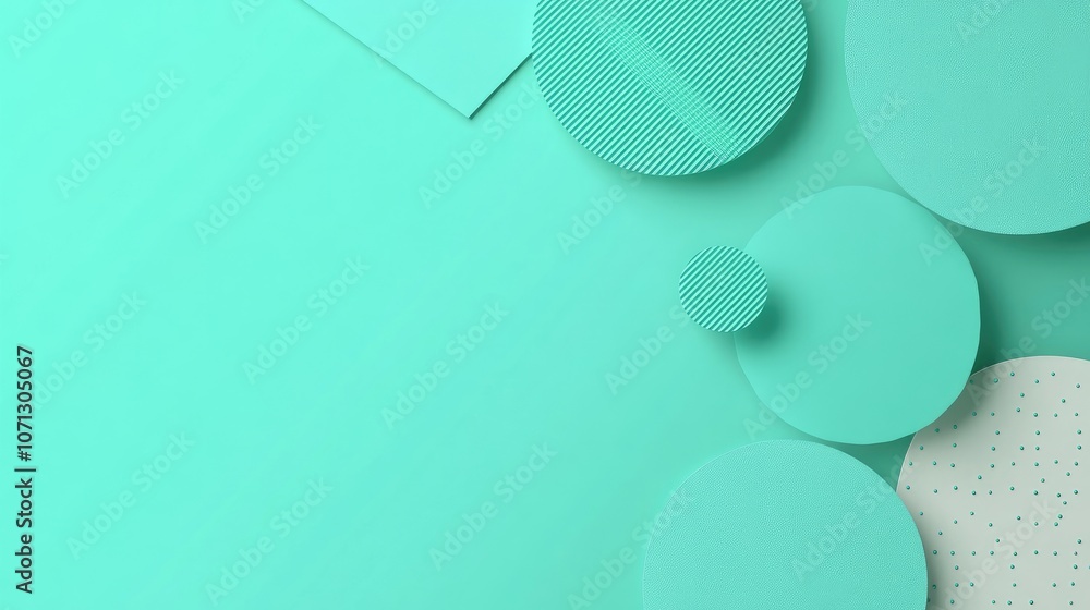Poster a minimalist mint background with different textures and styles, including geometric shapes and soft