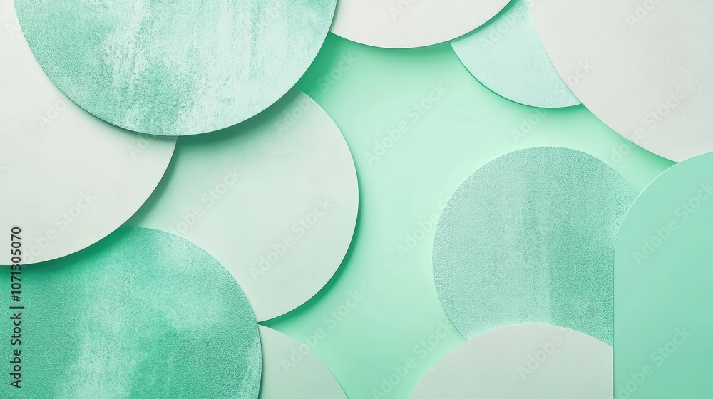 Poster a minimalist mint background with different textures and styles, including geometric shapes and soft