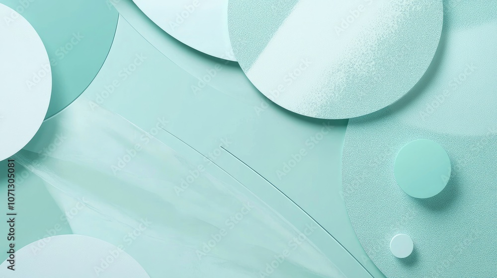 Poster a minimalist mint background with different textures and styles, including geometric shapes and soft