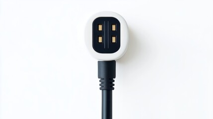 Electric plug with three-prong design, isolated on a plain white background for power connection themes