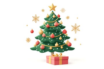 Naklejka premium Christmas tree with garlands and gifts. Green coniferous tree. Gifts under the tree. Suitable for the New Year theme.