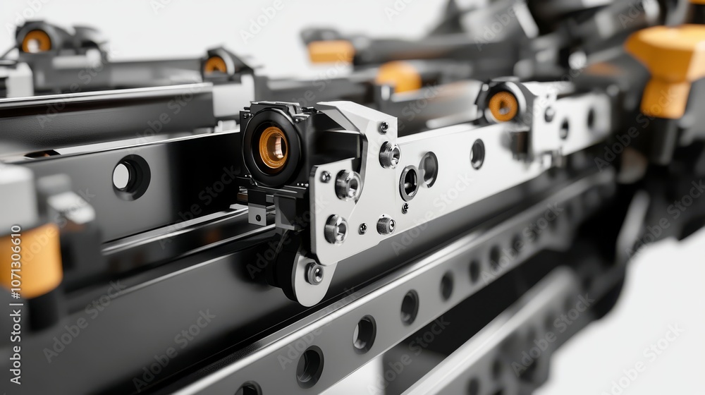 Poster precision engineering: close-up view of intricate robotic arm components, showcasing detailed mechan