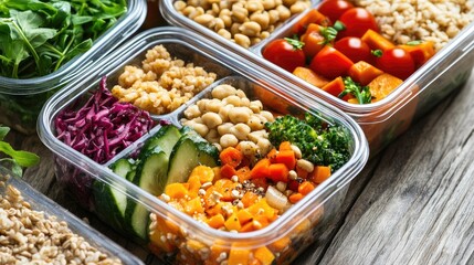 Healthy meal prep featuring fresh vegetables and grains, emphasizing wellness through balanced nutrition.