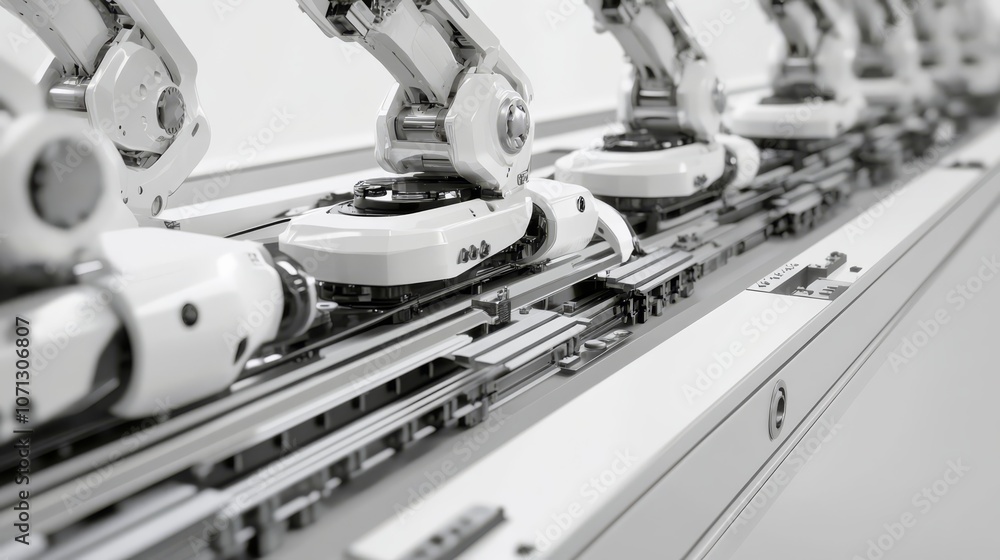 Poster automated precision: robotic arms in seamless synchronization on a modern assembly line, showcasing 