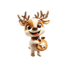 Cute Cartoon Reindeer Holding a Gingerbread Cookie