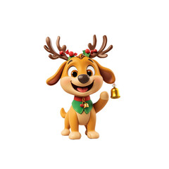 Fototapeta premium Cute Cartoon Dog Dressed as a Reindeer for Christmas