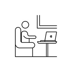 Relaxed laptop setup icon, line icon Co-Working Space