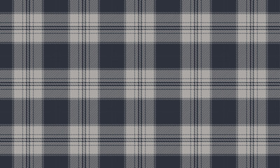 Plaid fabric pattern, navy blue, gray, elegant seamless cross lines for textiles, and for designing clothes, skirts or decorative fabrics. Vector illustration.