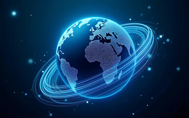 Fototapeta premium A digital globe with fiber optic cables wrapped around, representing fast connectivity, data transmission, and global networking