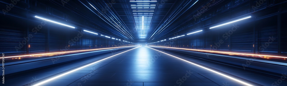 Aufkleber a futuristic corridor with sleek lighting effects, creating a high-tech ambiance, leading towards a 