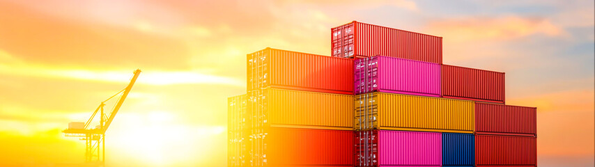 Fototapeta premium Colorful Shipping Containers at Sunset