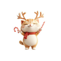 Cute Christmas Cat with Reindeer Antlers and Candy Canes