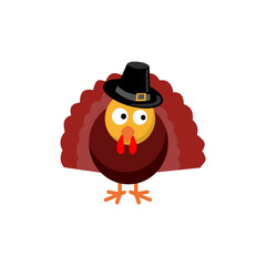 Turkey bird on a white background. Vector graphics in cartoon style. Thanksgiving concept.