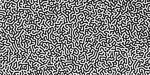 Abstract truing organic wallpaper Turing reaction diffusion monochrome seamless pattern with chaotic motion. Generative algorithm psychedelic background. Reaction-diffusion or truing pattern formation