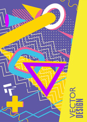Busy geometrical graphic retro theme cover. Minimal geometric elements poster design. Vintage abstract shapes template for poster banner.