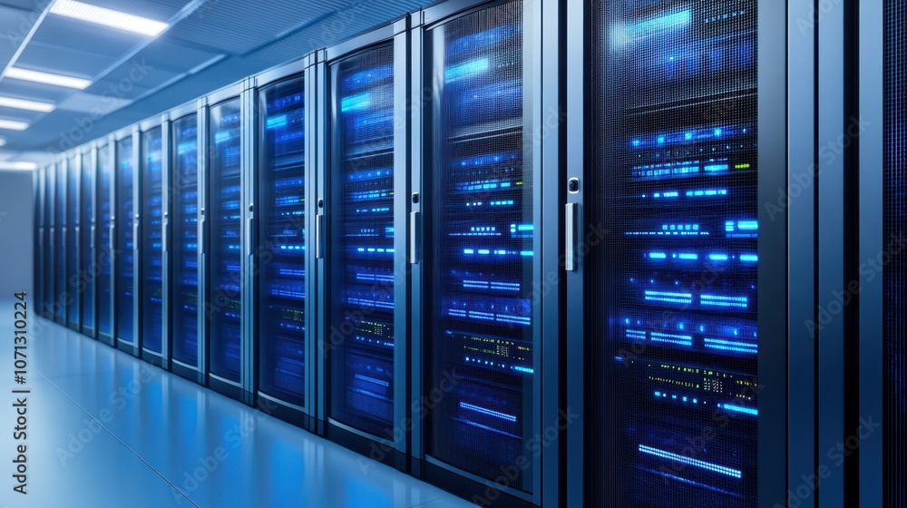 Poster servers in data center, powering the digital world with efficient and reliable technology seamless c