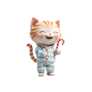 recommend clip art: Cute Cartoon Cat in Pajamas Holding a Candy Cane