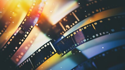 Obraz premium Vintage Film Overlay with Rainbow Light Leaks and Dust Particles on White Background for Retro Aesthetic and Textured Visual Effects