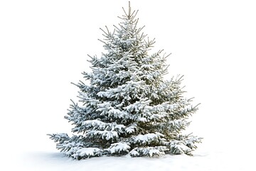 Fototapeta premium Winter Christmas fir tree covered with snow isolated on white background.