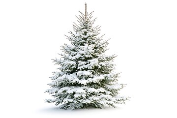 Winter Christmas fir tree covered with snow isolated on white background.